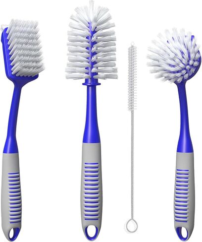 Dish Brush Set of 4 with Bottle Water Brush, Dish Scrub Brush, Scrubber Brush and Straw Brush - Kitchen Scrub Brushes Ergonomic Non Slip Long Handle for Cleaning Cleaner Wash Dish Sink Dishes Cup Pot in Saudi Arabia