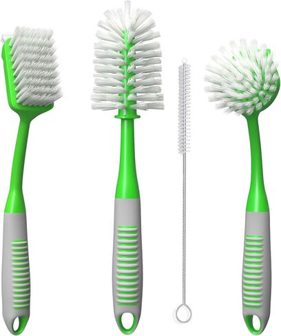 Dish Brush Set of 4 with Bottle Water Brush, Dish Scrub Brush, Scrubber Brush and Straw Brush - Kitchen Scrub Brushes Ergonomic Non Slip Long Handle for Cleaning Cleaner Wash Dish Sink Dishes Cup Pot in Saudi Arabia