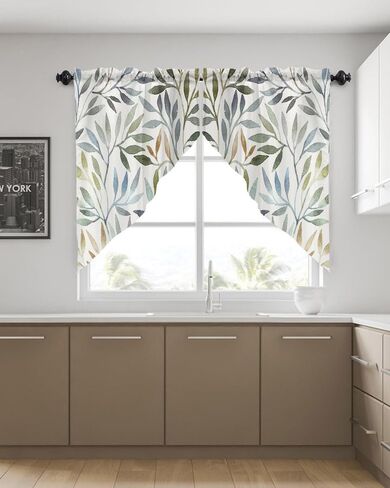 Mrcrypos Swag Valances for Windows Watercolor Blue Orange Yellow Rod Pocket Kitchen Window Curtains Over Sink Gradient Color Window Curtain Panel Swag Curtains Valences 36 Inches Length (2 Panels) in Saudi Arabia