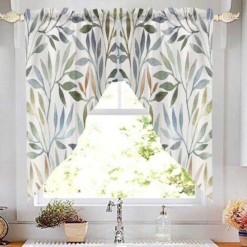 Mrcrypos Swag Valances for Windows Watercolor Blue Orange Yellow Rod Pocket Kitchen Window Curtains Over Sink Gradient Color Window Curtain Panel Swag Curtains Valences 36 Inches Length (2 Panels) in Saudi Arabia