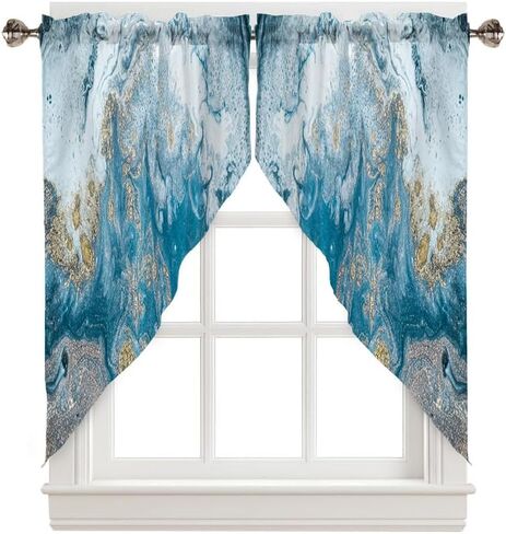 Mrcrypos Swag Valances for Windows Watercolor Blue Orange Yellow Rod Pocket Kitchen Window Curtains Over Sink Gradient Color Window Curtain Panel Swag Curtains Valences 36 Inches Length (2 Panels) in Saudi Arabia