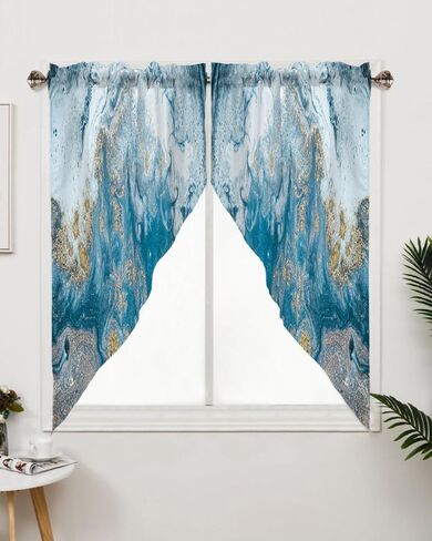 Mrcrypos Swag Valances for Windows Watercolor Blue Orange Yellow Rod Pocket Kitchen Window Curtains Over Sink Gradient Color Window Curtain Panel Swag Curtains Valences 36 Inches Length (2 Panels) in Saudi Arabia