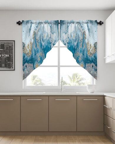 Mrcrypos Swag Valances for Windows Watercolor Blue Orange Yellow Rod Pocket Kitchen Window Curtains Over Sink Gradient Color Window Curtain Panel Swag Curtains Valences 36 Inches Length (2 Panels) in Saudi Arabia