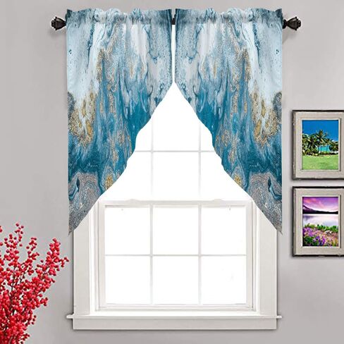 Mrcrypos Swag Valances for Windows Watercolor Blue Orange Yellow Rod Pocket Kitchen Window Curtains Over Sink Gradient Color Window Curtain Panel Swag Curtains Valences 36 Inches Length (2 Panels) in Saudi Arabia