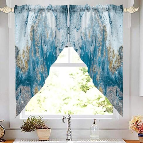 Mrcrypos Swag Valances for Windows Watercolor Blue Orange Yellow Rod Pocket Kitchen Window Curtains Over Sink Gradient Color Window Curtain Panel Swag Curtains Valences 36 Inches Length (2 Panels) in Saudi Arabia