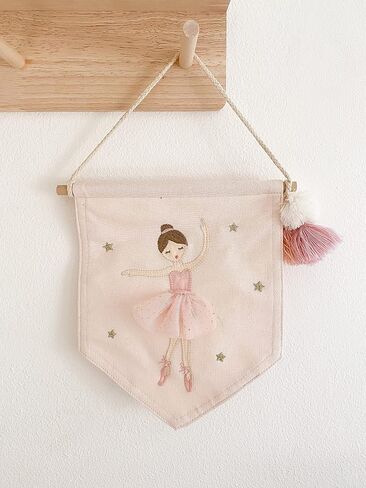 MON AMI Embroidered Ballerina Hanging Wall Canvas Banner – 10", Wall Decor For Nursery, Kids, Teen’s Bedroom & Playroom in Saudi Arabia