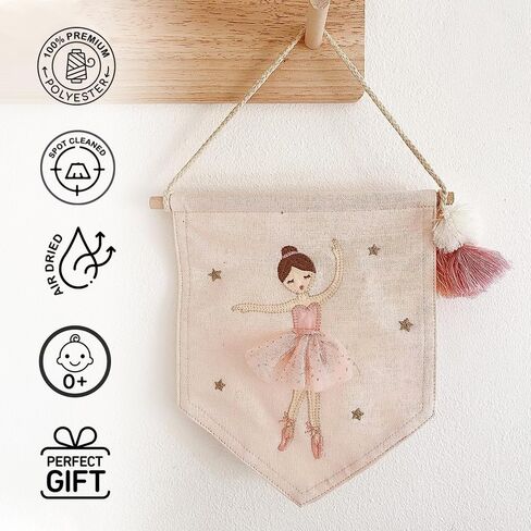 MON AMI Embroidered Ballerina Hanging Wall Canvas Banner – 10", Wall Decor For Nursery, Kids, Teen’s Bedroom & Playroom in Saudi Arabia