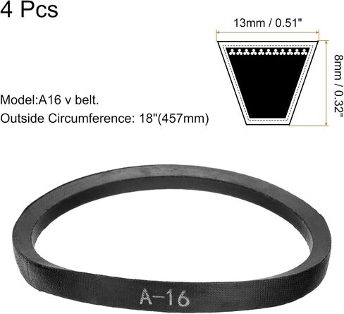 uxcell 4pcs A16 or 4L180 Classic Wrapped Rubber V-Belt, 16"(407mm) Inside Circumference, A Profile V Belt in Saudi Arabia