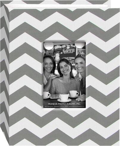 Pioneer Photo Albums CHEV-100 Chevron Fabric Frame Photo Album with 100 Pockets Hold, 4 x 6, Gray/White in Saudi Arabia