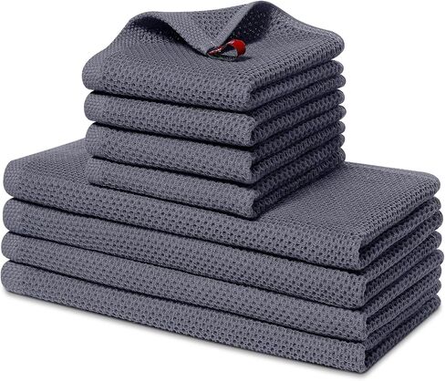 مجموعة مناشف المطبخ ومناشف الأطباق من Homaxy 100% قطن، 12 × 12 بوصة و13 × 28 بوصة، مجموعة من 8 مناشف مطبخ كبيرة، مناشف أطباق فائقة النعومة ماصة لغسل الأطباق، رمادي داكن in Saudi Arabia