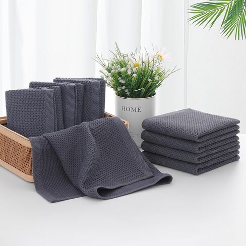 مجموعة مناشف المطبخ ومناشف الأطباق من Homaxy 100% قطن، 12 × 12 بوصة و13 × 28 بوصة، مجموعة من 8 مناشف مطبخ كبيرة، مناشف أطباق فائقة النعومة ماصة لغسل الأطباق، رمادي داكن in Saudi Arabia