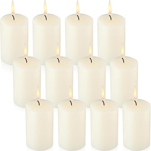 Pack of 12 Ivory Pillar Candles 2 x 6 Inch Unscented Candles Large Ivory Pillar Candles Paraffin Wax Long Lasting Candles Clean Burning Candles for Home Decor Wedding Party Dinner Bath Spa in Saudi Arabia