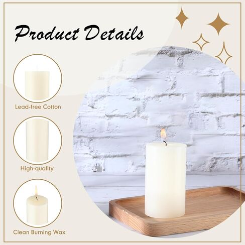 Pack of 12 Ivory Pillar Candles 2 x 6 Inch Unscented Candles Large Ivory Pillar Candles Paraffin Wax Long Lasting Candles Clean Burning Candles for Home Decor Wedding Party Dinner Bath Spa in Saudi Arabia