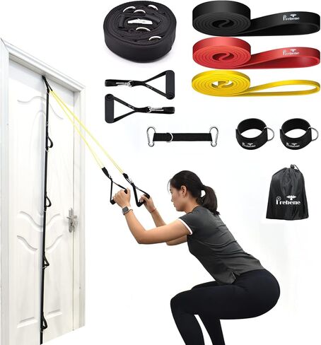 حزام مرساة للباب لتمارين أربطة المقاومة، معدات تمرين حزام مرساة للباب متعدد النقاط، نظام اللياقة البدنية المنزلي المحمول، مع شريط سحب مقابض وحزام للكاحل، سهل التجميع in Kuwait