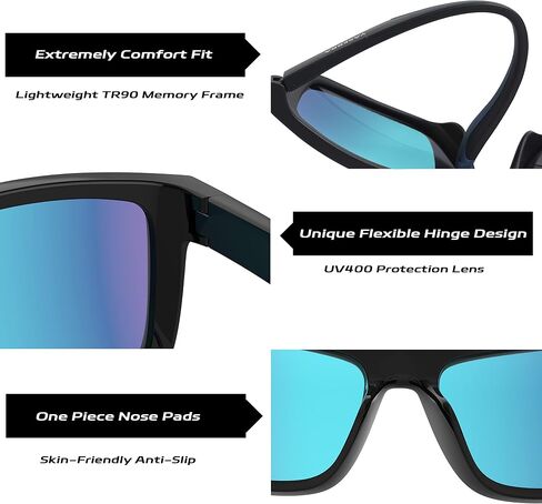 TAC Sports Polarized Square Sunglasses for Men Women, Lightweight TR90 Frame Retro Lens Shades UV400 Protection in Saudi Arabia