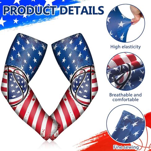 6 أزواج من أكمام الذراع المضغوطة الرياضية للشباب العلم الأمريكي لكرة السلة والكوع والذراع كم تبريد الرابع من يوليو للحماية من الشمس وأكمام مضادة للانزلاق للمراهقين in Kuwait