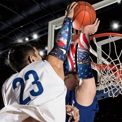 6 أزواج من أكمام الذراع المضغوطة الرياضية للشباب العلم الأمريكي لكرة السلة والكوع والذراع كم تبريد الرابع من يوليو للحماية من الشمس وأكمام مضادة للانزلاق للمراهقين in Kuwait