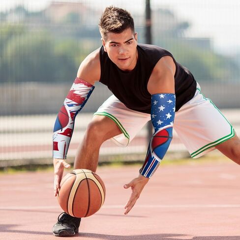 6 أزواج من أكمام الذراع المضغوطة الرياضية للشباب العلم الأمريكي لكرة السلة والكوع والذراع كم تبريد الرابع من يوليو للحماية من الشمس وأكمام مضادة للانزلاق للمراهقين in Kuwait