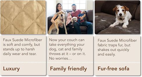 Waterproof Full Coverage Faux Suede Microfiber Stay in Place Couch Protector Furniture Cover (Medium Two Cushion Couch Loveseat, Sand) in Saudi Arabia