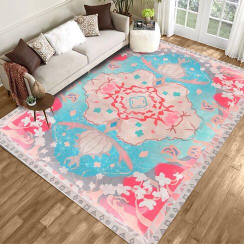 5x7 Area Rugs Vintage Floral Living Room Rug Foldable Cozy & Fluffy Carpet with Embossed Shading,Non-Slip Non Shedding & Machine Washable Area Rugs for Bedroom Dining Room Office,Blue in Saudi Arabia