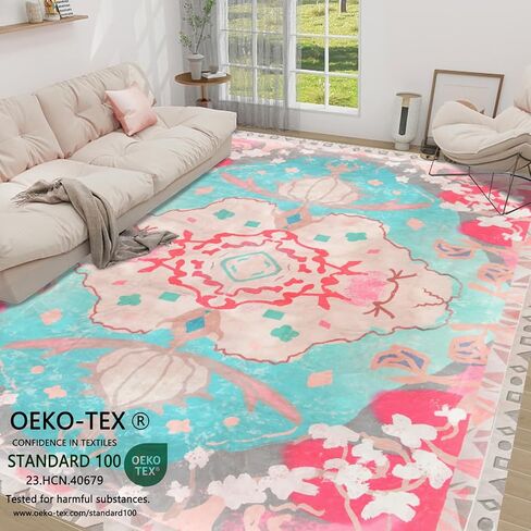 5x7 Area Rugs Vintage Floral Living Room Rug Foldable Cozy & Fluffy Carpet with Embossed Shading,Non-Slip Non Shedding & Machine Washable Area Rugs for Bedroom Dining Room Office,Blue in Saudi Arabia