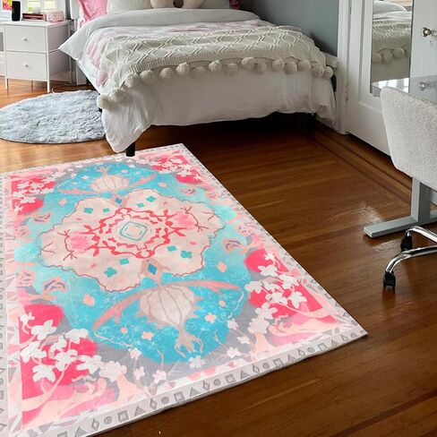 5x7 Area Rugs Vintage Floral Living Room Rug Foldable Cozy & Fluffy Carpet with Embossed Shading,Non-Slip Non Shedding & Machine Washable Area Rugs for Bedroom Dining Room Office,Blue in Saudi Arabia