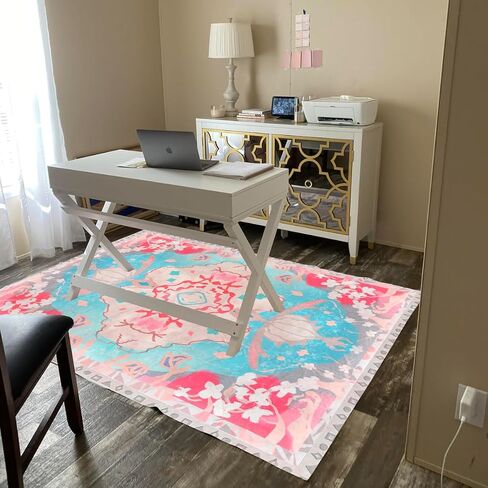 5x7 Area Rugs Vintage Floral Living Room Rug Foldable Cozy & Fluffy Carpet with Embossed Shading,Non-Slip Non Shedding & Machine Washable Area Rugs for Bedroom Dining Room Office,Blue in Saudi Arabia