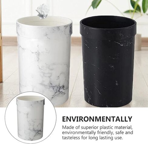 Small Marble Trash Can Wastebasket Plastic Recycling Bin Waste Paper Basket Garbage Can Container Bin for Office Bathroom Bedroom Cabinet 30x21cm in Saudi Arabia