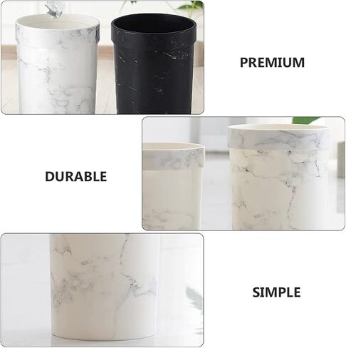 Small Marble Trash Can Wastebasket Plastic Recycling Bin Waste Paper Basket Garbage Can Container Bin for Office Bathroom Bedroom Cabinet 30x21cm in Saudi Arabia
