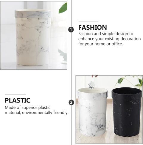 Small Marble Trash Can Wastebasket Plastic Recycling Bin Waste Paper Basket Garbage Can Container Bin for Office Bathroom Bedroom Cabinet 30x21cm in Saudi Arabia