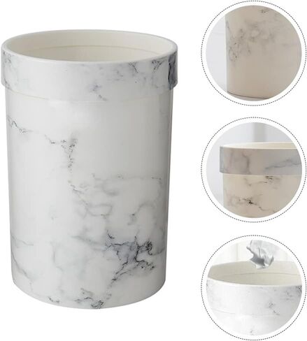 Small Marble Trash Can Wastebasket Plastic Recycling Bin Waste Paper Basket Garbage Can Container Bin for Office Bathroom Bedroom Cabinet 30x21cm in Saudi Arabia