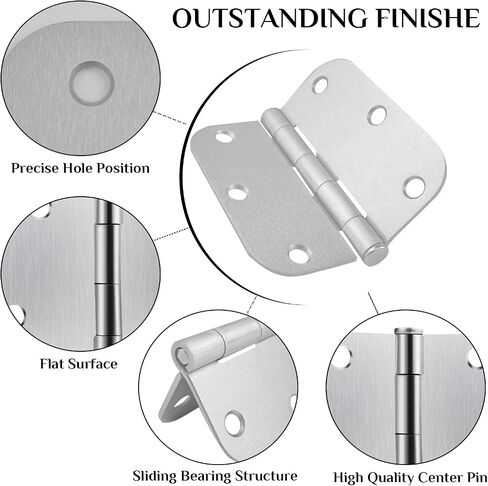6 Pack Brushed Nickel Door Hinges 3.5 X 3.5 Inch Rounded, Interior Door Hinges with 5/8" Radius Corners 6 Holes, Heavy-Duty Silver Hinges for Room Door Window Cabinet Hardware in Saudi Arabia