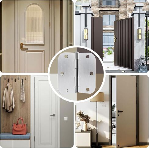 6 Pack Brushed Nickel Door Hinges 3.5 X 3.5 Inch Rounded, Interior Door Hinges with 5/8" Radius Corners 6 Holes, Heavy-Duty Silver Hinges for Room Door Window Cabinet Hardware in Saudi Arabia
