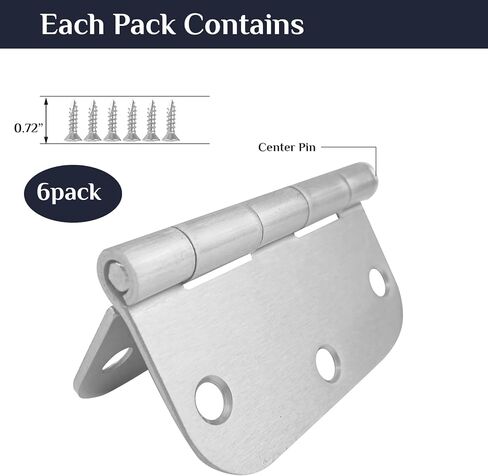 6 Pack Brushed Nickel Door Hinges 3.5 X 3.5 Inch Rounded, Interior Door Hinges with 5/8" Radius Corners 6 Holes, Heavy-Duty Silver Hinges for Room Door Window Cabinet Hardware in Saudi Arabia