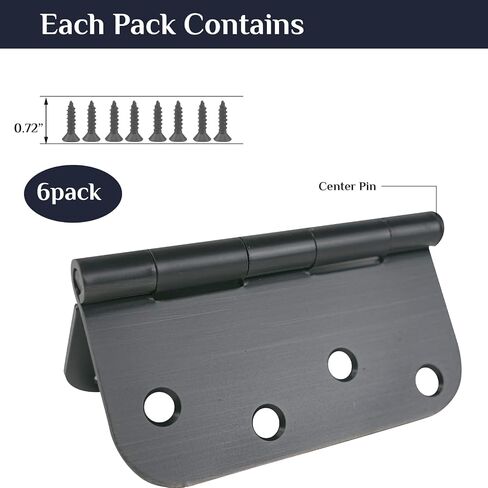 6 Pack Brushed Nickel Door Hinges 3.5 X 3.5 Inch Rounded, Interior Door Hinges with 5/8" Radius Corners 6 Holes, Heavy-Duty Silver Hinges for Room Door Window Cabinet Hardware in Saudi Arabia