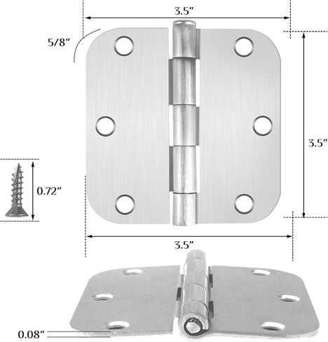 6 Pack Brushed Nickel Door Hinges 3.5 X 3.5 Inch Rounded, Interior Door Hinges with 5/8" Radius Corners 6 Holes, Heavy-Duty Silver Hinges for Room Door Window Cabinet Hardware in Saudi Arabia