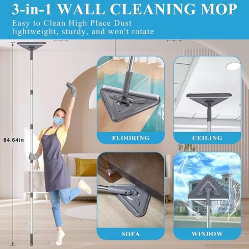 Microfiber Duster Kit 27pcs with 30 to 100 Inches Extension Pole and Wall Cleaner Mop, Washable and Bendable Feather Duster for Cleaning Ceiling Fans, High Ceilings, Cobwebs, Blinds, Grey in Saudi Arabia