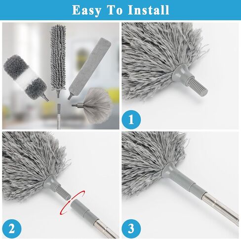 Microfiber Duster Kit 27pcs with 30 to 100 Inches Extension Pole and Wall Cleaner Mop, Washable and Bendable Feather Duster for Cleaning Ceiling Fans, High Ceilings, Cobwebs, Blinds, Grey in Saudi Arabia