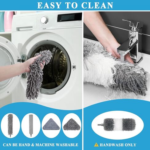 Microfiber Duster Kit 27pcs with 30 to 100 Inches Extension Pole and Wall Cleaner Mop, Washable and Bendable Feather Duster for Cleaning Ceiling Fans, High Ceilings, Cobwebs, Blinds, Grey in Saudi Arabia