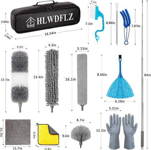 Microfiber Duster Kit 27pcs with 30 to 100 Inches Extension Pole and Wall Cleaner Mop, Washable and Bendable Feather Duster for Cleaning Ceiling Fans, High Ceilings, Cobwebs, Blinds, Grey in Saudi Arabia