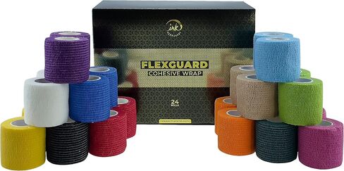 (24-Pack) 2" x 15 FT | Disposable Cohesive Bandage Tattoo Grip Tape Wrap Elastic Self Adherent – Breathable Wrap for Pets, Athletic Bandage for Sports, Injuries: Ankle, Knee & Wrist & PMU (Military) in Saudi Arabia