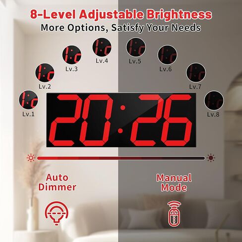 ساعة حائط رقمية LED كبيرة الحجم مع 6 أرقام وجهاز تحكم عن بعد العد لأعلى/العد التنازلي ساعة توقيت تلقائي باهتة تقويم كبير ومقياس حرارة in Kuwait
