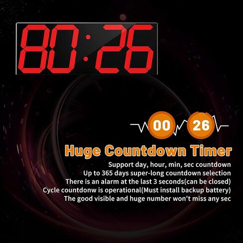 ساعة حائط رقمية LED كبيرة الحجم مع 6 أرقام وجهاز تحكم عن بعد العد لأعلى/العد التنازلي ساعة توقيت تلقائي باهتة تقويم كبير ومقياس حرارة in Kuwait