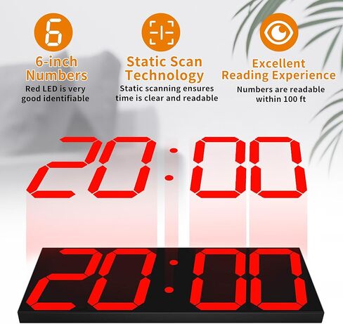 ساعة حائط رقمية LED كبيرة الحجم مع 6 أرقام وجهاز تحكم عن بعد العد لأعلى/العد التنازلي ساعة توقيت تلقائي باهتة تقويم كبير ومقياس حرارة in Kuwait