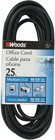 Woods Light Duty Extension Cord, 25Ft, 16 Gauge, 3 Conductor, Office Cord, SJTW, Black, 5601 in Saudi Arabia