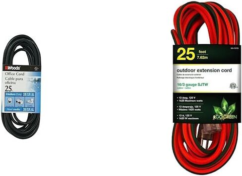 Woods Light Duty Extension Cord, 25Ft, 16 Gauge, 3 Conductor, Office Cord, SJTW, Black, 5601 in Saudi Arabia