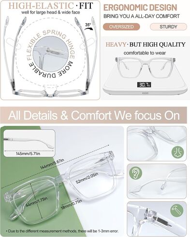 MARE AZZURO Large Reading Glasses Men Oversized Readers 1.0 1.25 1.5 1.75 2.0 2.25 2.5 2.75 3.0 3.5 4.0 5.0 6.0 in Saudi Arabia
