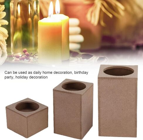 Tomotato 3 pcs Wood Candle Holders Wooden Squares Rustic Natural Candlestick Set for Table Centerpiece Home Decor(1#) in Saudi Arabia