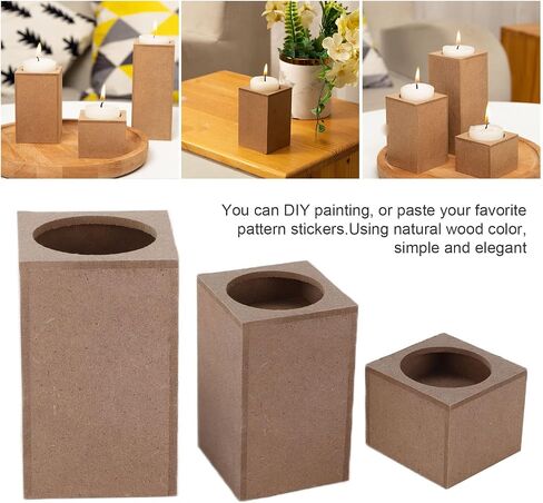 Tomotato 3 pcs Wood Candle Holders Wooden Squares Rustic Natural Candlestick Set for Table Centerpiece Home Decor(1#) in Saudi Arabia