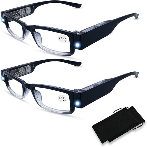 2 Pack Reading Glasses with Lights Led Readers with Lights Lighted Magnifying Glasses Lighted Reading Glasses for Men Women Glasses with Lights and Magnifier Lighted Eye Glasses+100 in Saudi Arabia